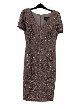 Knee length Sequin Alex Evenings Dress dusty purple dress with short sleeves
